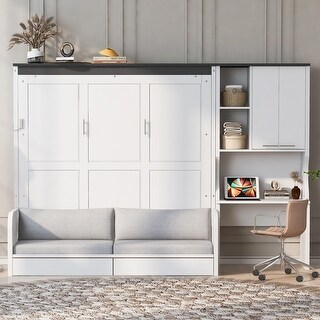 Murphy Bed Queen/Full Size with Sofa, Desk and Storage Cabinet, Multi ...